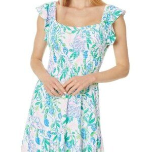 NWT LILLY PULITZER large Jilly Smocked Dress resort white just a pinch